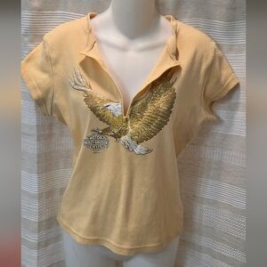 Vintage Y2K Yellow Harley Davidson Zip Eagle Top Sz L